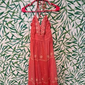 Backless Embroidered Dress - Coral